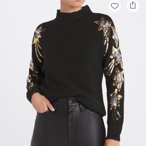 NWOT Pink Clover Black Sweater with Gold and Silver Stars